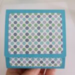3x3 Square Sticky Notepad. Aqua base with green blue and purple muted polka dots